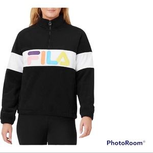 Vintage Fila Quarter Zip Sweatshirt US Med. Black Fleece Pullover.